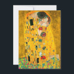 Invitation Gustav Klimt Le Baiser<br><div class="desc">Carte représentant la peinture à l’huile de Gustav Klimt avec la feuille d’or The Kiss (1908). Un homme et une femme,  aux couleurs dorées brillantes,  embrassent et embrassent avec amour dans un champ de fleurs. Un grand cadeau pour les amateurs d'art Art Nouveau et autrichien.</div>