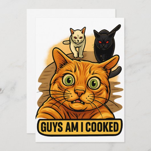 Invitation Guys Am I Cooked? Funny Cat Meme Panic Reaction (Devant / Derrière)