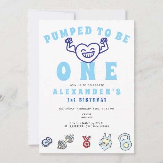 Invitation Gymnase Exercice Un Garçon Fort 1er Anniversaire (Devant)