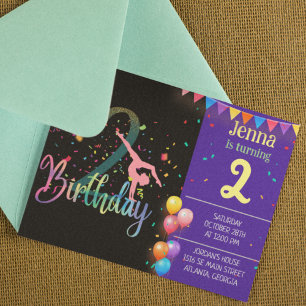 Invitation Gymnaste mignonne anniversaire de enfant fête cart