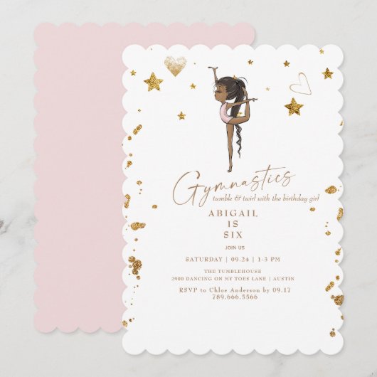 Invitation  Gymnastics Tumbling Pink Scalloped Birthday Party (Devant / Derrière)