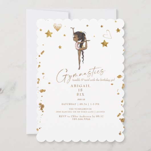 Invitation Gymnastics Tumbling Pink Scalloped Birthday Party (Devant)