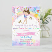 Invitation Gymnastique à la tête de licorne brunette annivers (Debout devant)