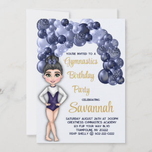 Invitation Gymnastique Anniversaire avec Bleu Balloon Arch