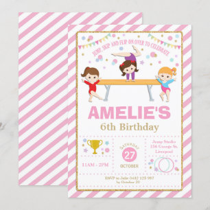 Invitation Gymnastique Anniversaire Dance Party Fille rose et