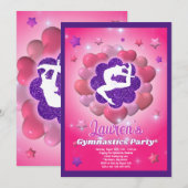 Invitation Gymnastique Anniversaire Soirée rose violet Invita (Devant / Derrière)