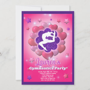 Invitation Gymnastique Anniversaire Soirée rose violet Invita