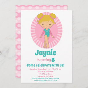 Invitation Gymnastique - Blonde Gymnast Pink Anniversaire Par