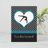 Invitation Gymnastique Blue Polka-Dot avec coeur (Debout devant)