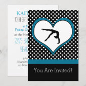 Invitation Gymnastique Blue Polka-Dot avec coeur (Devant / Derrière)