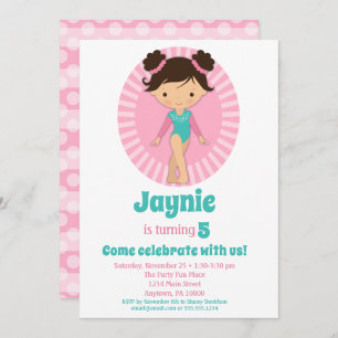 Invitation Gymnastique - Brunette Gymnast Pink Anniversaire