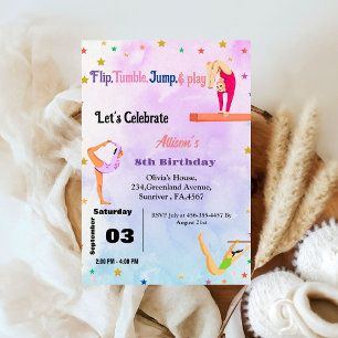 Invitation Gymnastique Cartwheel fête d'anniversaire fille