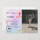 Invitation Gymnastique Cartwheel fête d'anniversaire fille (Devant)