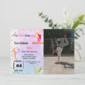 Invitation Gymnastique Cartwheel fête d'anniversaire fille (Debout devant)