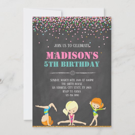 Invitation gymnastique d'anniversaire (Devant)