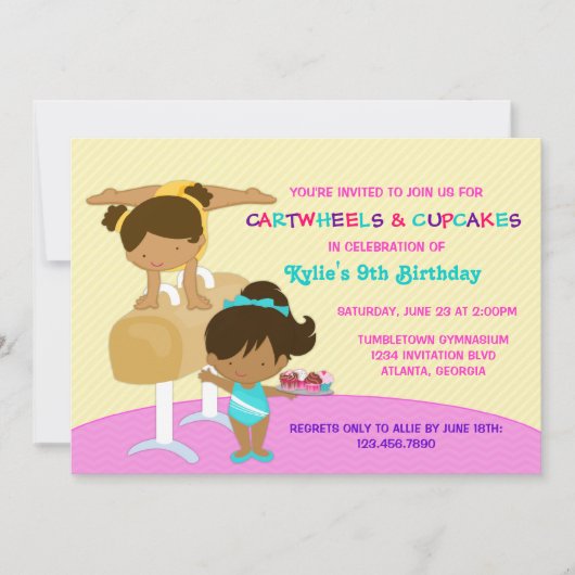 Invitation Gymnastique des roues et des cupcakes (Devant)