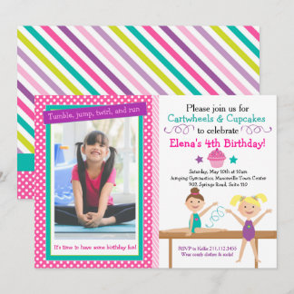 Invitation Gymnastique des roues et des cupcakes Anniversaire