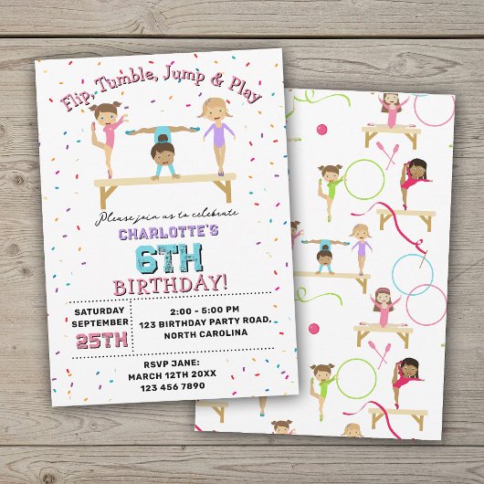 Invitation Gymnastique Enfants Fille Anniversaire Thème de fê