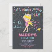 Invitation Gymnastique fête d'anniversaire Unicorn Blonde Gir (Devant)