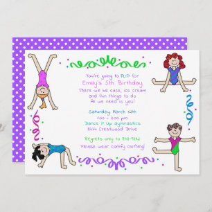 Invitation Gymnastique Filles Tumbling Party Gymnaste Enfants