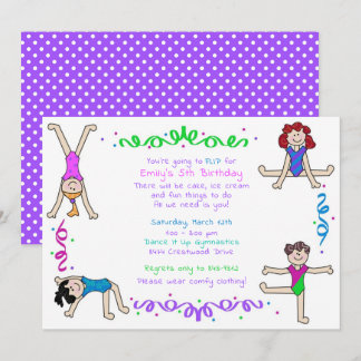 Invitation Gymnastique Filles Tumbling Party Gymnaste Enfants