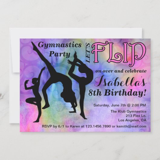 Invitation Gymnastique Flip Girls Anniversaire Fête Invitatio (Devant)
