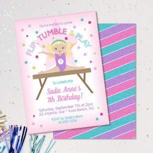 Invitation Gymnastique Jump Anniversaire Blonde