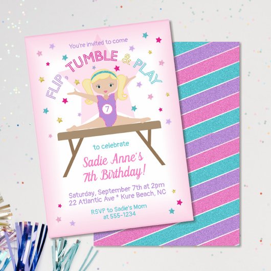 Invitation Gymnastique Jump Anniversaire Blonde