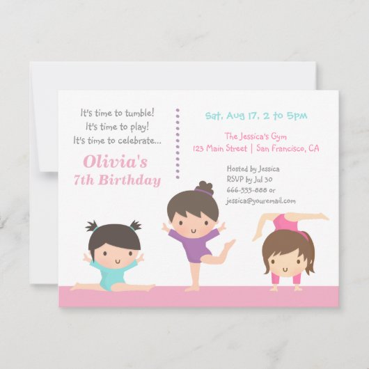 Invitation Gymnastique mignonne Filles Anniversaire Invitatio (Devant)