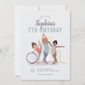 Invitation Gymnastique mignonne violette 7e anniversaire (Devant)