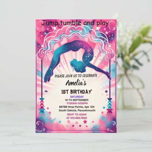 Invitation gymnastique moderne mignonne fille rose 10e annive (Debout devant)
