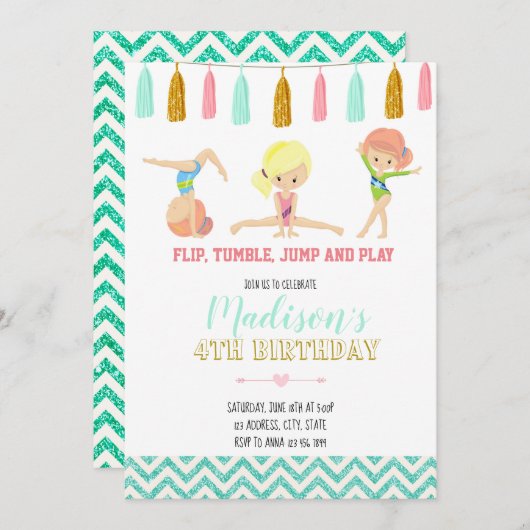 Invitation Gymnastique Parties scintillant (Devant / Derrière)