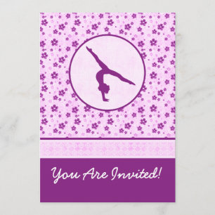 Invitation Gymnastique personnalisée Purple Heart floral