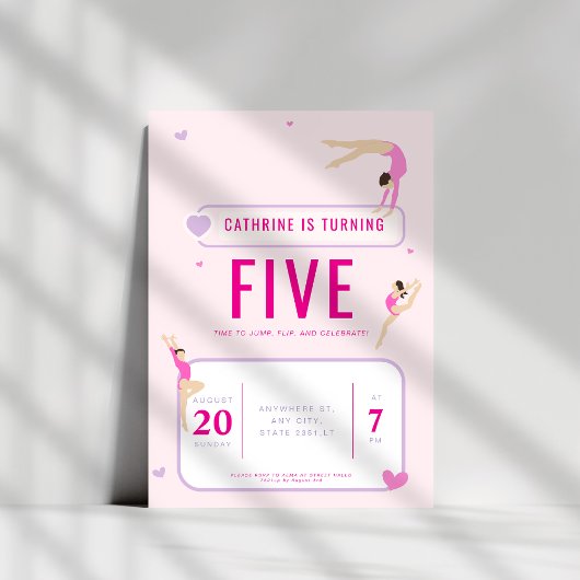 Invitation Gymnastique rose fête d'anniversaire