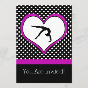 Invitation Gymnastique rose Polka-Dot avec coeur