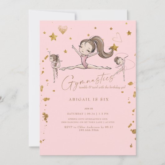 Invitation Gymnastique rose Tumble & Twirl Anniversaire (Devant)