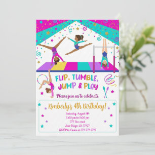 Invitation Gymnastique Rose Violet Turquoise Fille Anniversai