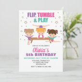 Invitation Gymnastique rose violet turquoise fille Anniversai (Debout devant)