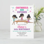 Invitation Gymnastique roues et cupcakes Anniversaire Invita (Debout devant)