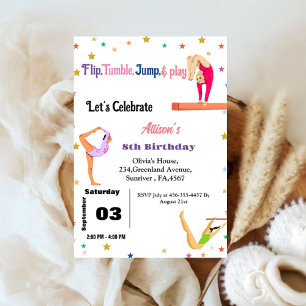 Invitation Gymnastique saut Cartwheel fête d'anniversaire fil