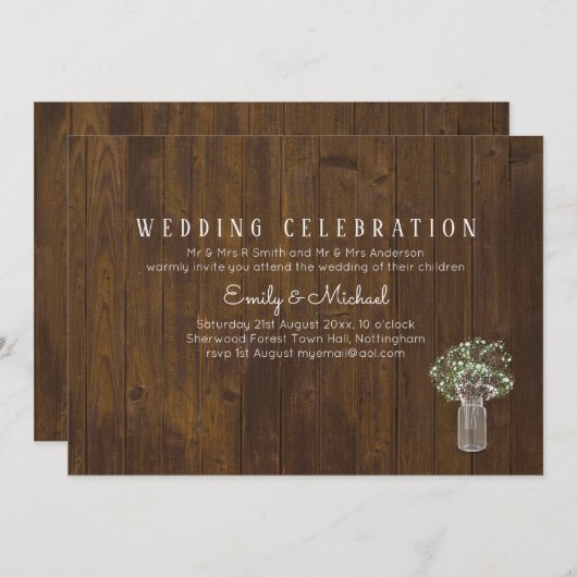 Invitation Gypsophila Babys Respire Mariage simple et élégant (Devant / Derrière)