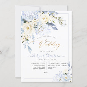 Invitation H2 Blue Hydrangea Crème Rose Mariage