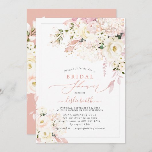 Invitation H2 Creamy Dusty Rose Blush Hydrangea (Devant / Derrière)