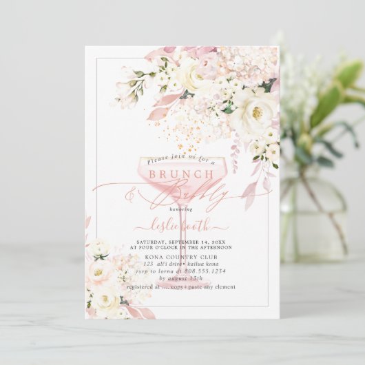 Invitation H2 Dusty Rose Blush Hydrangea Brunch Bubbly (Debout devant)