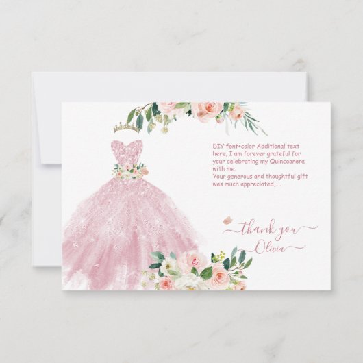 Invitation H2 Étincelant rose Quinceanera robe Merci (Dos)