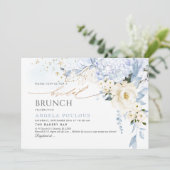 Invitation H2 Fleurs Bleu glacé Blanc Brunch nuptial (Debout devant)