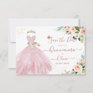 Invitation H2 Robe rose mousseuse Quinceanera Date de sauvega