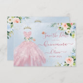 Invitation H2 Robe rose mousseuse Quinceanera Date de sauvega (Devant / Derrière)