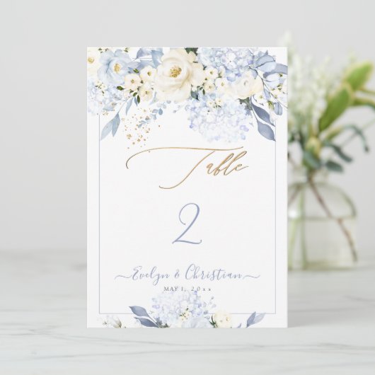 Invitation H2 Roses de crème Hydrangée bleue N° tableau (Debout devant)