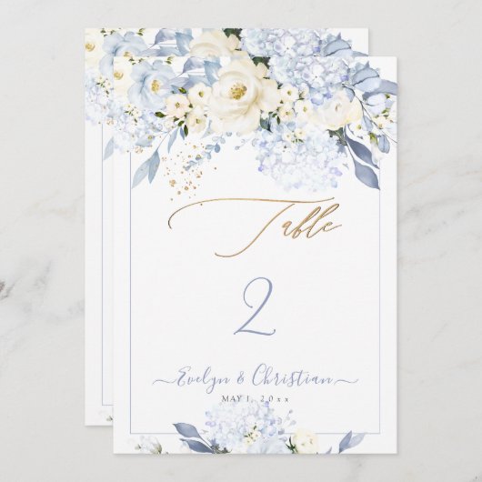 Invitation H2 Roses de crème Hydrangée bleue N° tableau (Devant / Derrière)